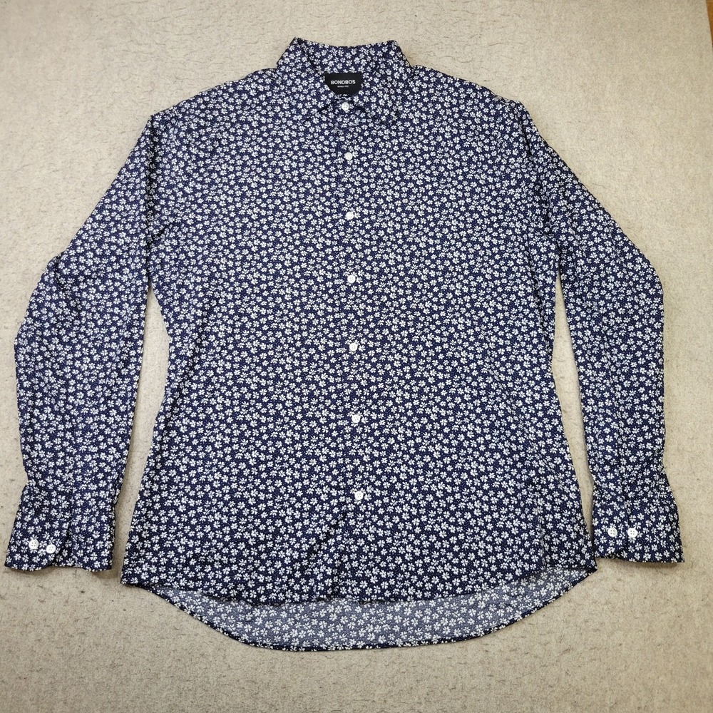 Bonobos‎ Shirt Slim Fit Shirt Mens XL Trim Fit Blue Floral Long Sleeve Button Up